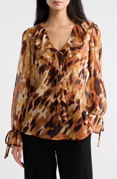 Tahari ASL Tahari ASL Print Ruffle Balloon Sleeve Top