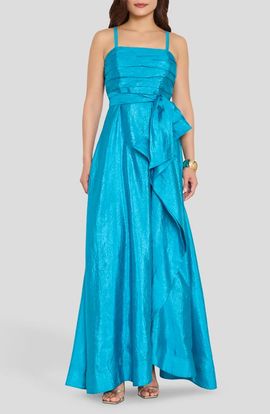 Tahari ASL Tahari ASL Ruched Metallic Sleeveless Gown