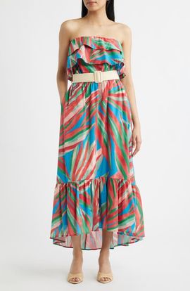 Tahari ASL Tahari ASL Ruffle Belted Strapless Maxi Dress