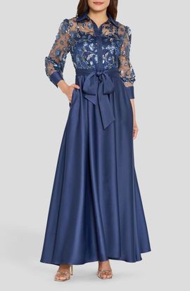 Tahari ASL Tahari ASL Sequin Long Sleeve Gown