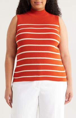 Tahari ASL Tahari ASL Stripe Sleeveless Mock Neck Sweater