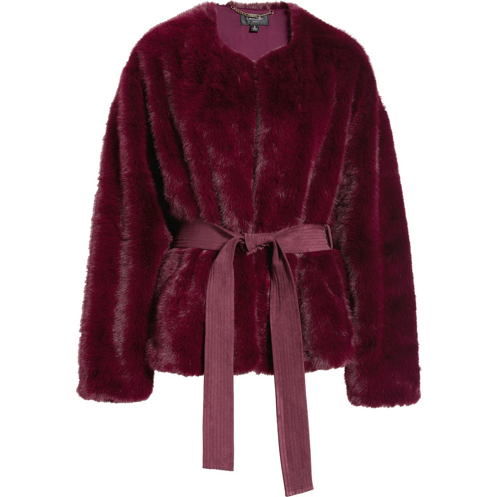 Tahari ASL Tahari ASL Tie Waist Faux Fur Jacket