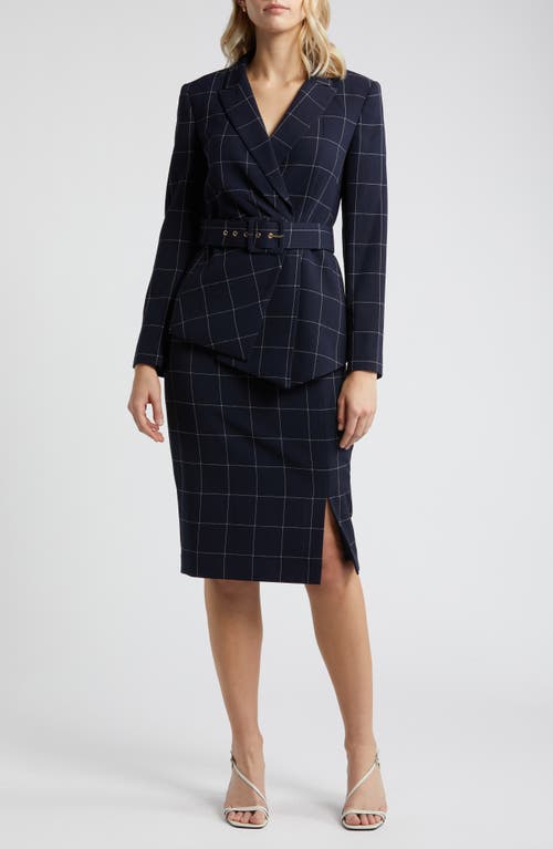 Tahari ASL Tahari ASL Windowpane Plaid Two-Piece Long Sleeve Dress