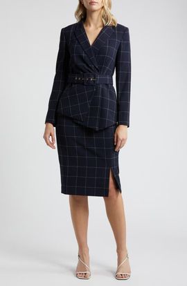 Tahari ASL Tahari ASL Windowpane Plaid Two-Piece Long Sleeve Dress
