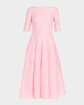 Talbot Runhof 3/4-Sleeve Textured Jacquard Tea-Length Dress