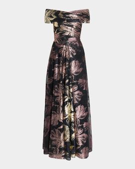 Talbot Runhof Autumn Leaf Ombre Voile Off-The-Shoulder Gown