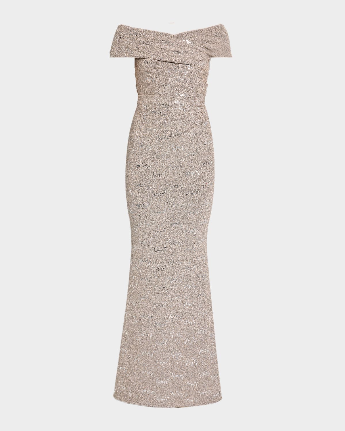 Talbot Runhof Crisscross Off-The-Shoulder Shimmering Jersey Gown