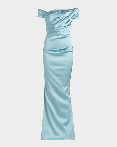 Talbot Runhof Draped Satin Duchesse Off-The-Shoulder Mermaid Gown