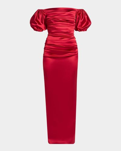Talbot Runhof Off-The-Shoulder Stretch Satin Duchesse Column Gown
