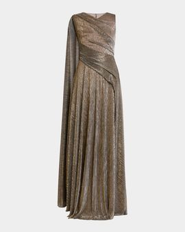 Talbot Runhof Shimmering Draped Sleeveless Evening Dress