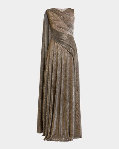 Talbot Runhof Shimmering Draped Sleeveless Evening Dress