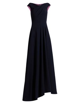Talbot Runhof Women's Pleated Cap-Sleeve A-Line Gown