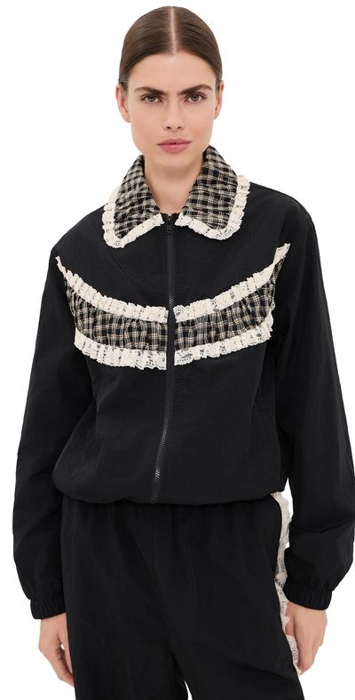 Tanner Fletcher Tanner Fletcher Kennedy Ruched Stripe Track Jacket Black Plaid
