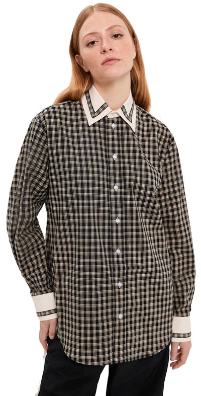 Tanner Fletcher Pippa Trimmed Border Button Down Shirt Black Plaid