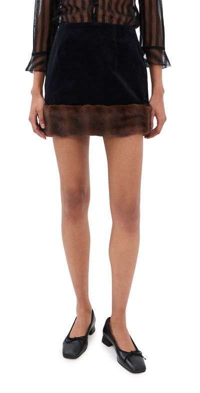 Tanner Fletcher Tessie Faux Fur Trim Mini Skirt Black Brown