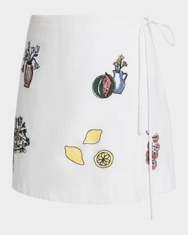 Tanya Taylor Agnes Cotton Mini Wrap Skirt