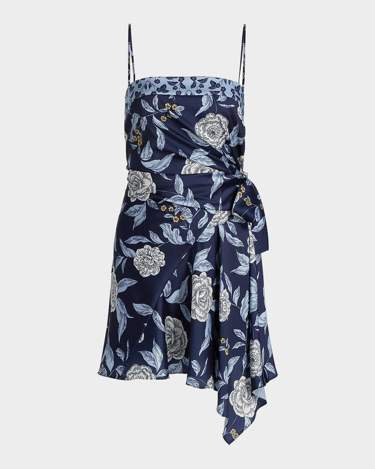 Tanya Taylor Antona Floral Crepe Wrap-Waist Mini Dress