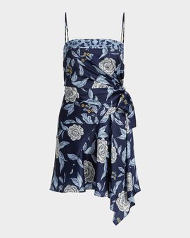 Tanya Taylor Antona Floral Crepe Wrap-Waist Mini Dress