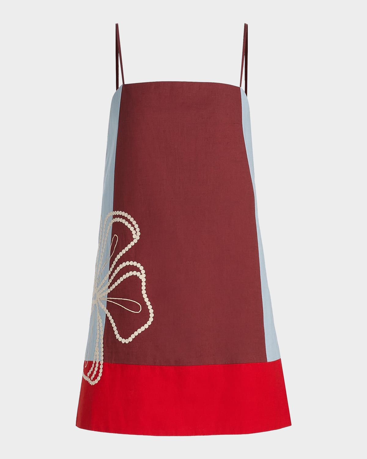Tanya Taylor Bianca Floral Colorblocked Cotton-Linen Minidress