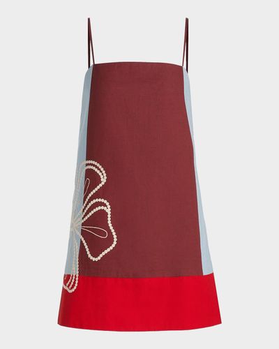 Tanya Taylor Bianca Floral Colorblocked Cotton-Linen Minidress