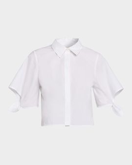 Tanya Taylor Corinna Cropped Tie-Cuff Cotton Top