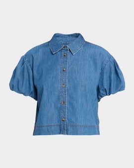 Tanya Taylor Elza Puff-Sleeve Chambray Shirt