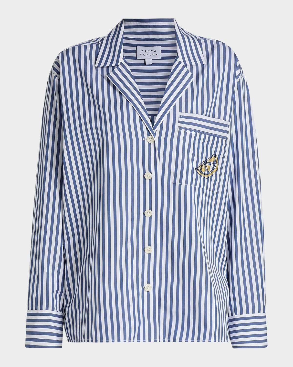Tanya Taylor Noa Striped Lemon Pocket Button-Front Shirt