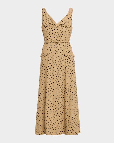 Tanya Taylor Solene Polka-Dot Belted Sleeveless Midi Dress