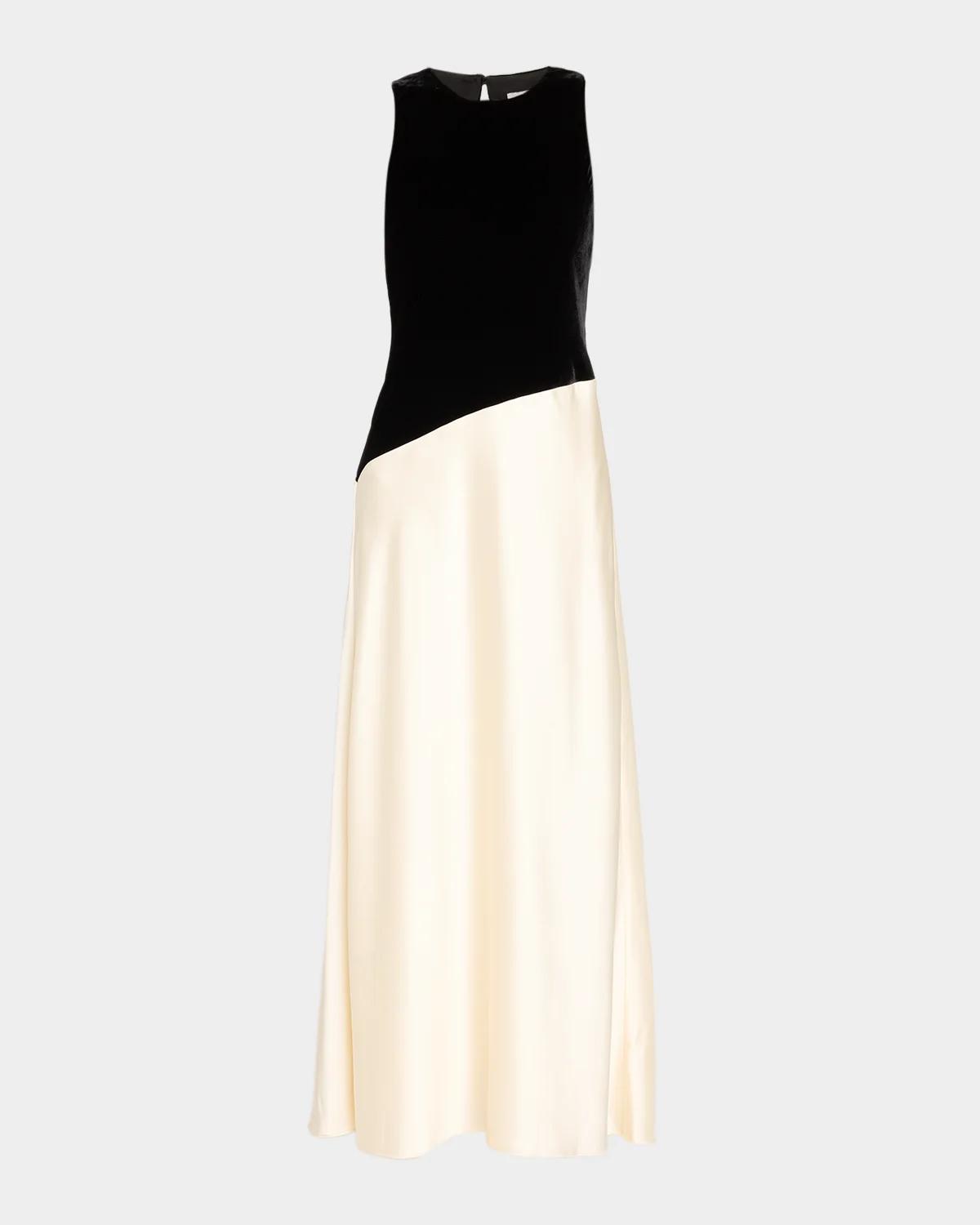 Tanya Taylor Vivian Sleeveless Two-Tone Velvet & Satin Gown