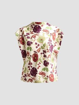 Tanya Taylor Women's Adrien Floral Satin Flutter-Sleeve Top