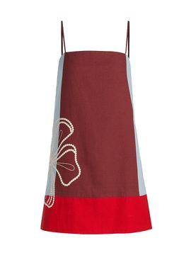 Tanya Taylor Women's Bianca Floral Colorblocked Cotton-Linen Minidress