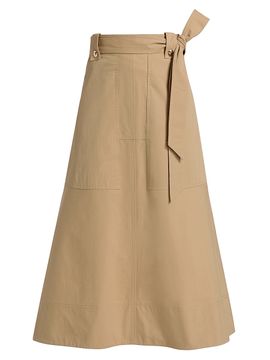 Tanya Taylor Women's Brinson Tie-Waist Cotton Twill A-Line Midi-Skirt