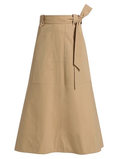 Tanya Taylor Women's Brinson Tie-Waist Cotton Twill A-Line Midi-Skirt