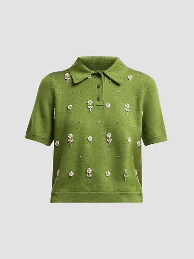 Tanya Taylor Women's Camilla Embroidered Polo Sweater