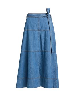 Tanya Taylor Women's Hudley Chambray Midi-Skirt