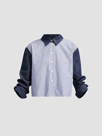 Tanya Taylor Women's Largaux Denim & Striped Shirting Top