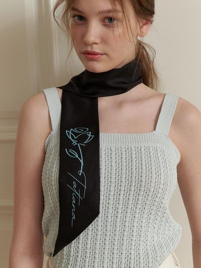 TATIANA Blooming Blue Twill Silk Scarf