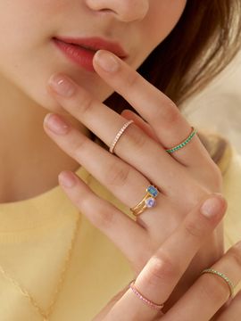 TATIANA Blue Sapphire Emerald Bezel Ring