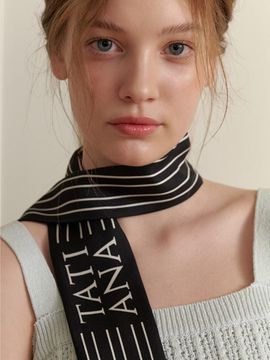 TATIANA Lettering Stripe Twilly Silk Scarf