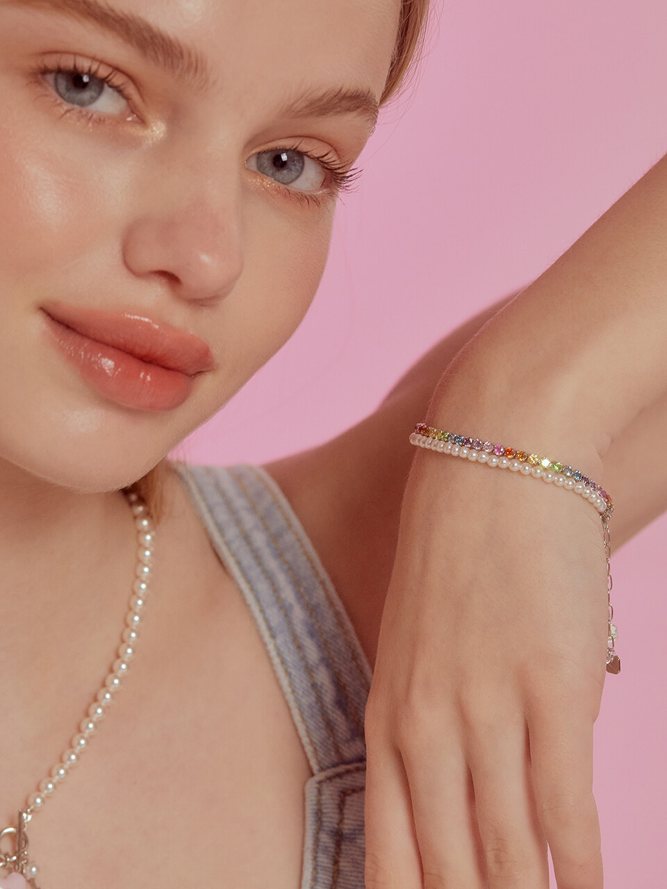 TATIANA Pearl and Rainbow jewel Bracelet Set