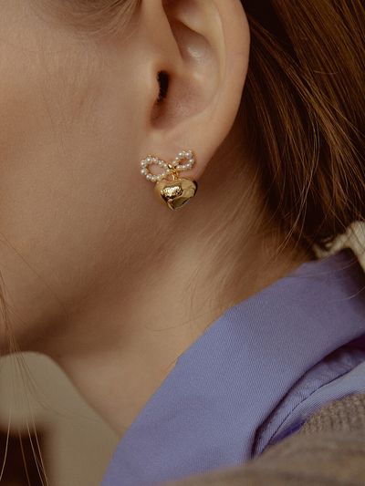 TATIANA Pearl Ribbon With Heart Earrings EC1945