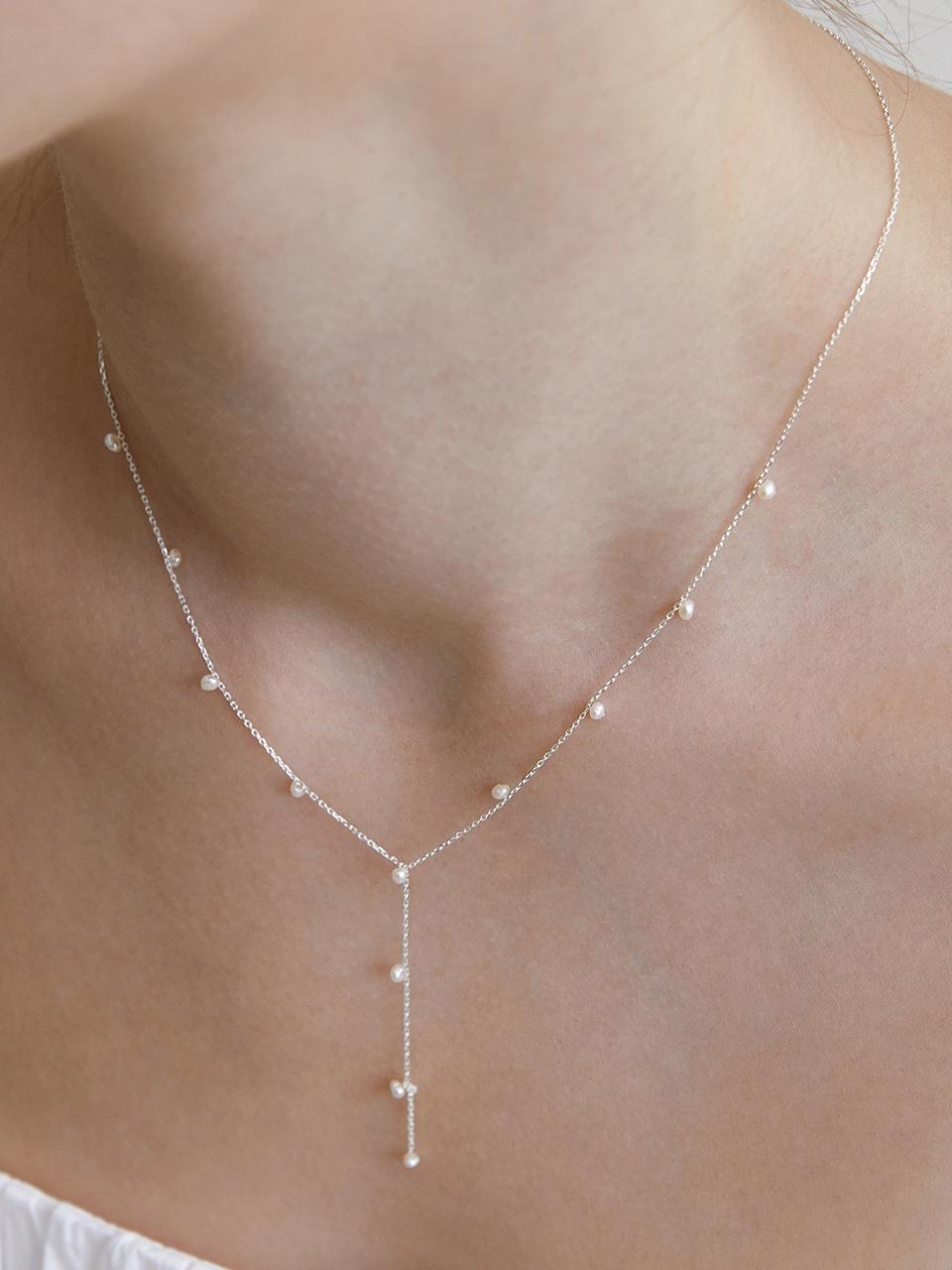 TATIANA (Silver 925) Delicate Pearl Y Chain Necklace NZ242