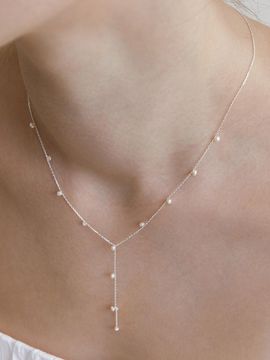 TATIANA (Silver 925) Delicate Pearl Y Chain Necklace NZ242