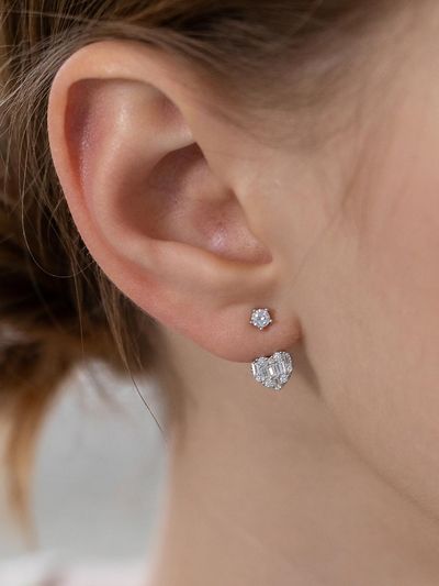 TATIANA Sterling Silver 925 Briolette Heart Ear Jacket Earrings (EC3175)