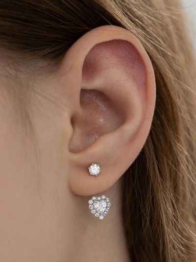 TATIANA Sterling Silver 925 Dewy Heart Ear Jacket Earrings (EC3171)