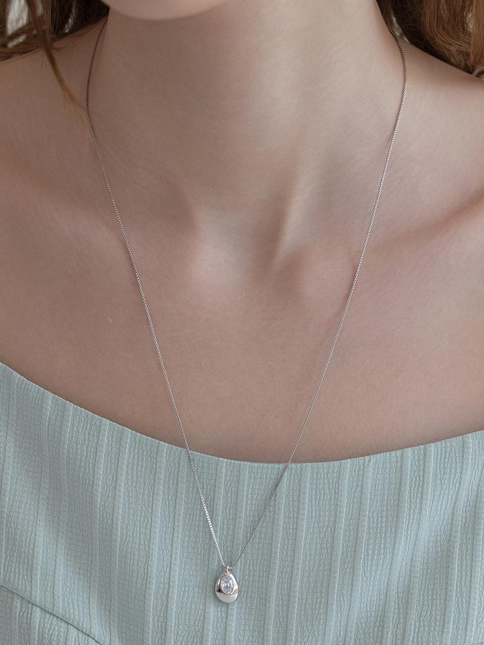 TATIANA Sterling Silver 925 Lit Pebble Long Necklace (NZ2463)