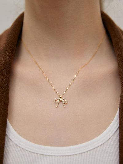 TATIANA Sterling Silver Cubic Zirconia Dainty Ribbon Necklace (NZ2456)