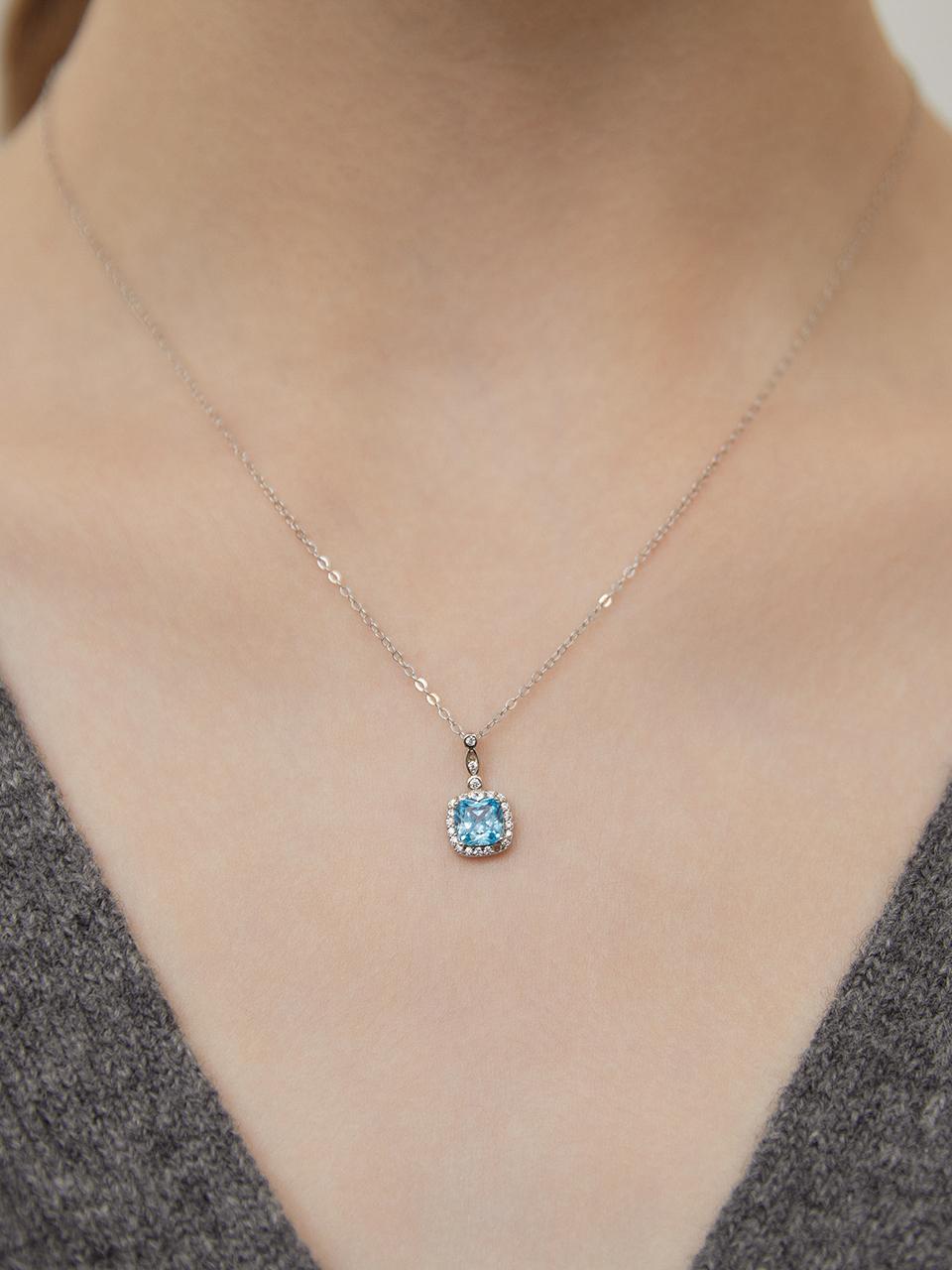 TATIANA Sterling Silver CZ Pendant Necklace [Blue] (NZ2454)
