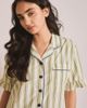 TBCo TBCo Cotton Ruffle Stripe Short Pajamas Set Top in Olive Stripe Ruffle, Women's at Urban Outfitters - 2
