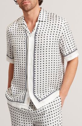 Ted Baker Ted Baker Ferran Geometric Print Cotton & Linen Camp Shirt